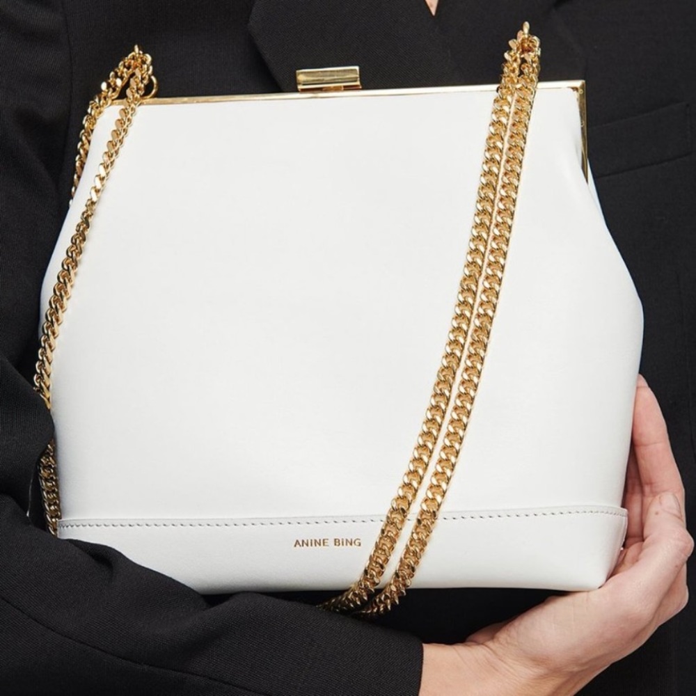 Anine Bing White Crossbody Bag with Gold Chain